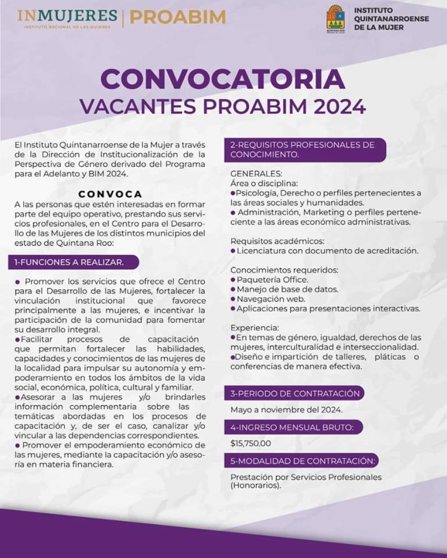 IQM emite convocatoria para laborar en Centros para el Desarrollo de las Mujeres