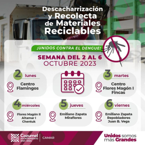 &quot;Campaña de descacharrización y recolecta de materiales reciclables&quot; atenderá del 2 al 6 de octubre once colonias de la isla