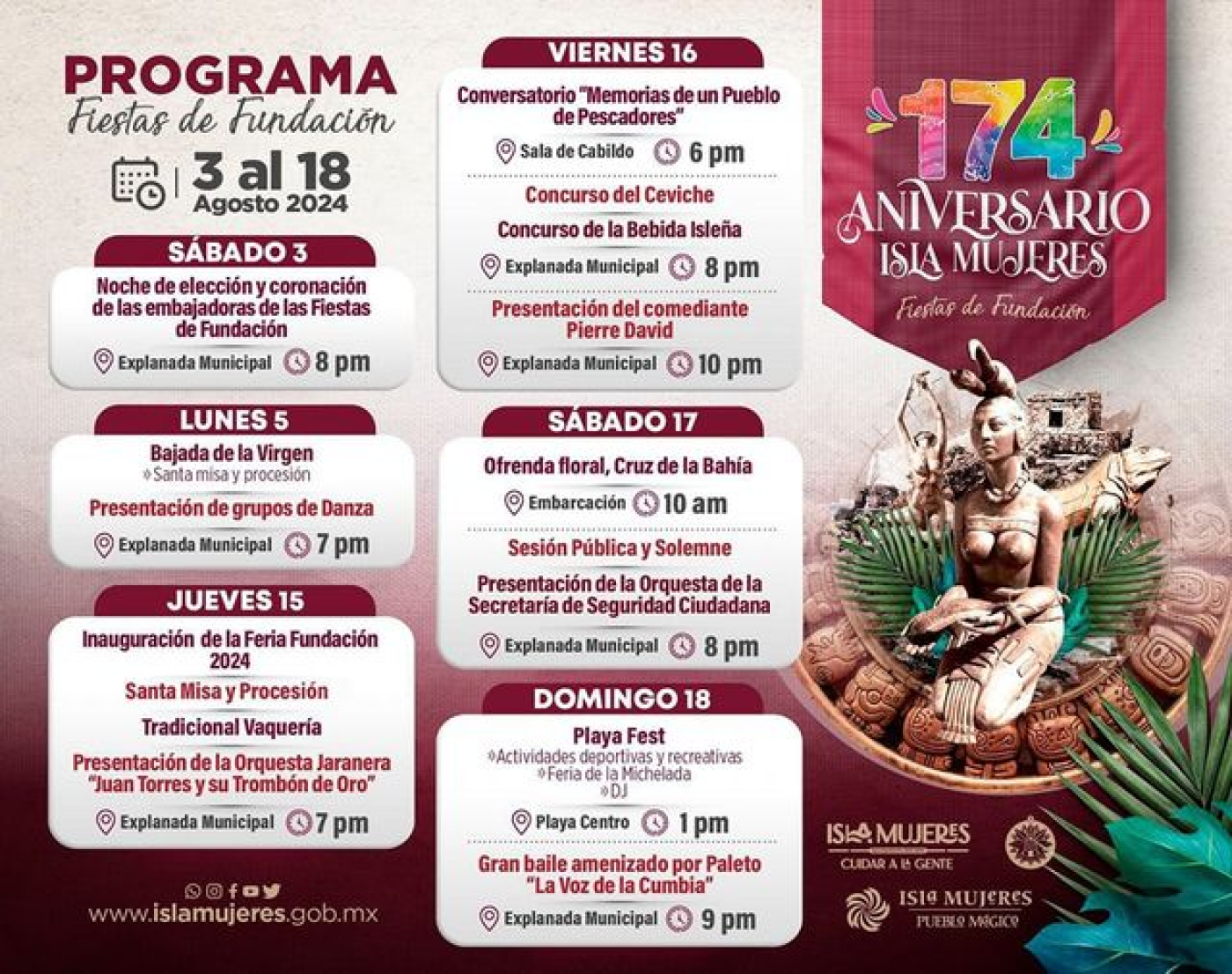 Anuncian cartelera para el 174 Aniversario de Isla Mujeres ‘Fiestas de Fundación’