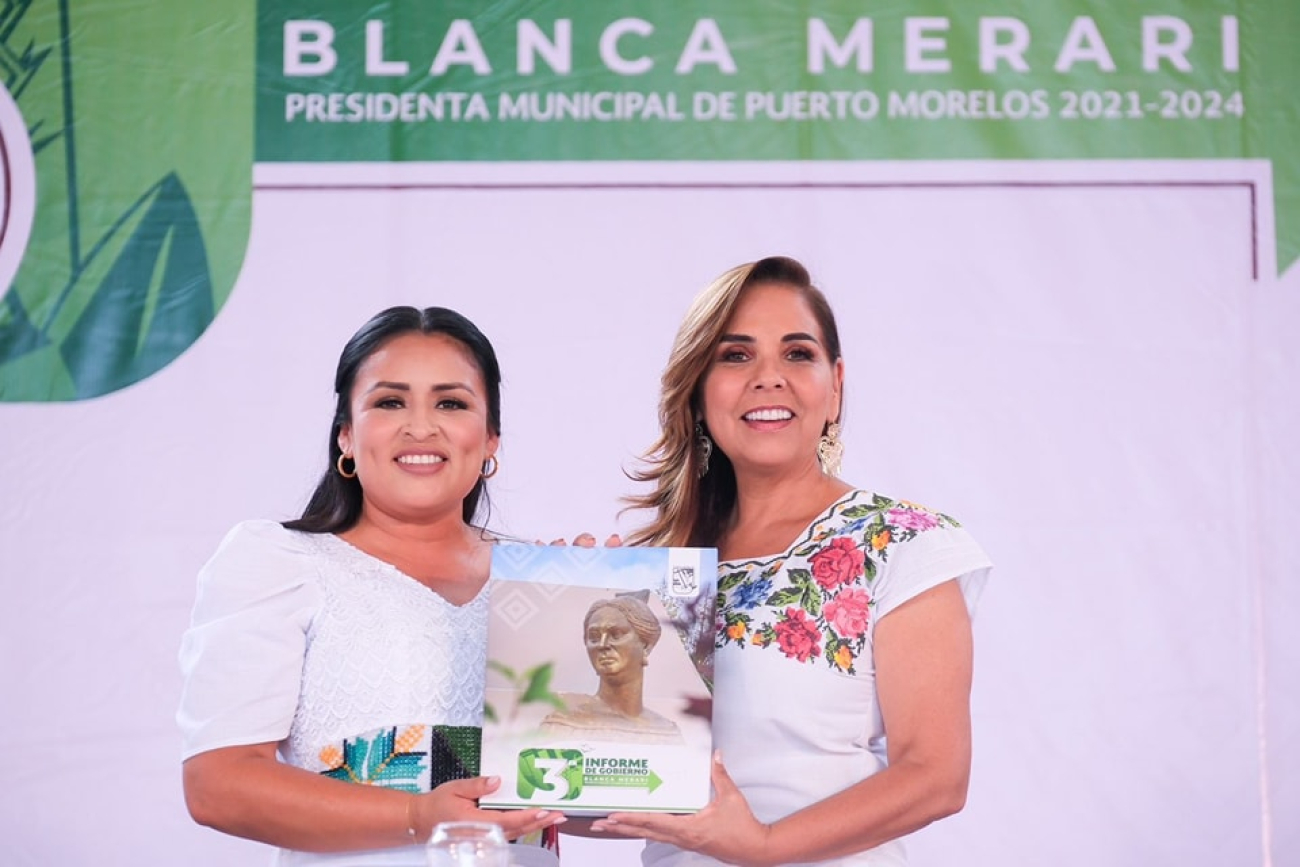 Acompaña Mara Lezama a Blanca Merari Tziu Muñoz en su Tercer Informe en Puerto Morelos