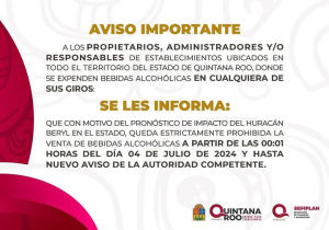Prohibida la venta de bebidas alcohólicas en todo Quintana Roo a partir de este jueves