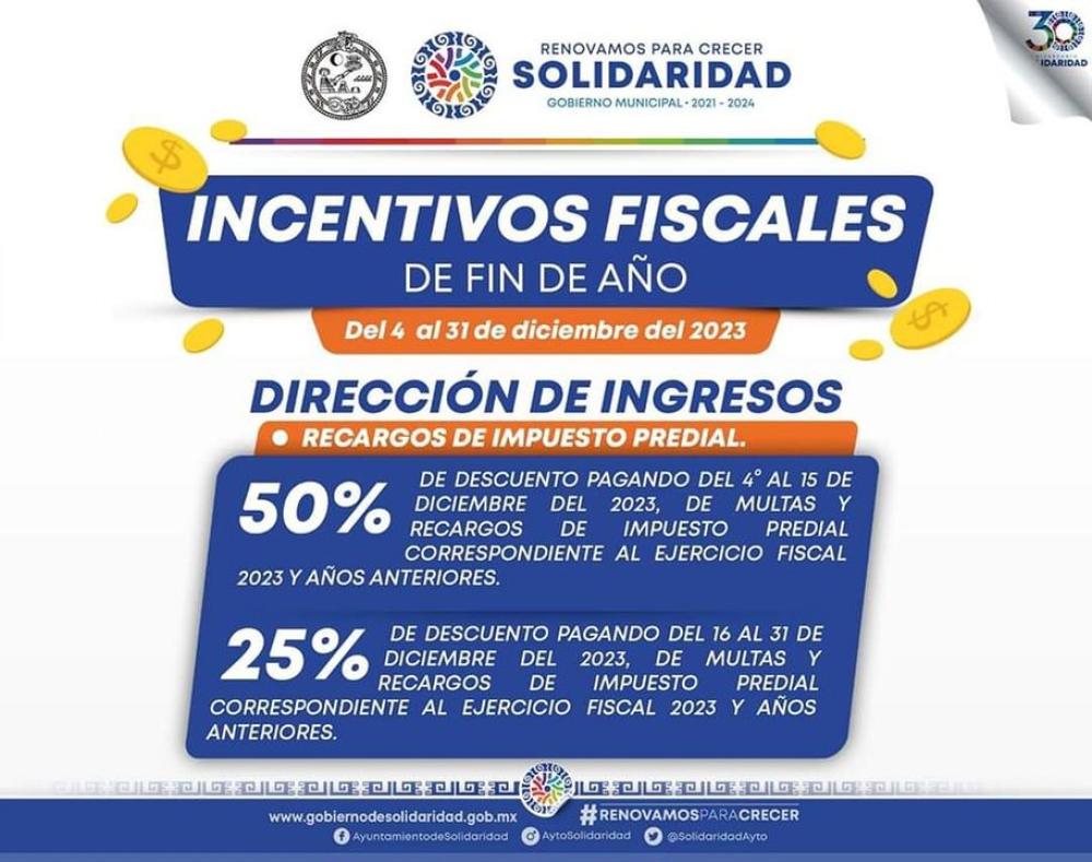 Continúan descuentos en pago del predial en Solidaridad