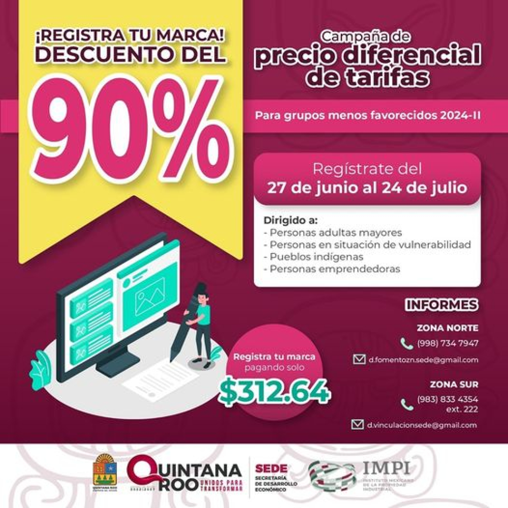 Promueven SEDE e IMPI campaña de 90% descuento en Registro de Marca