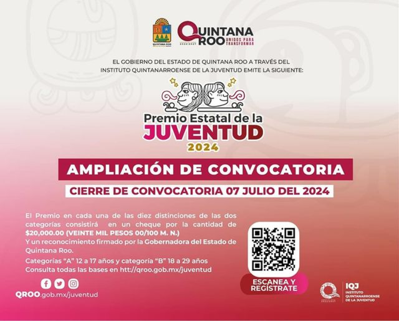 IQJ extiende cierre de la Convocatoria del Premio Estatal de la Juventud 2024