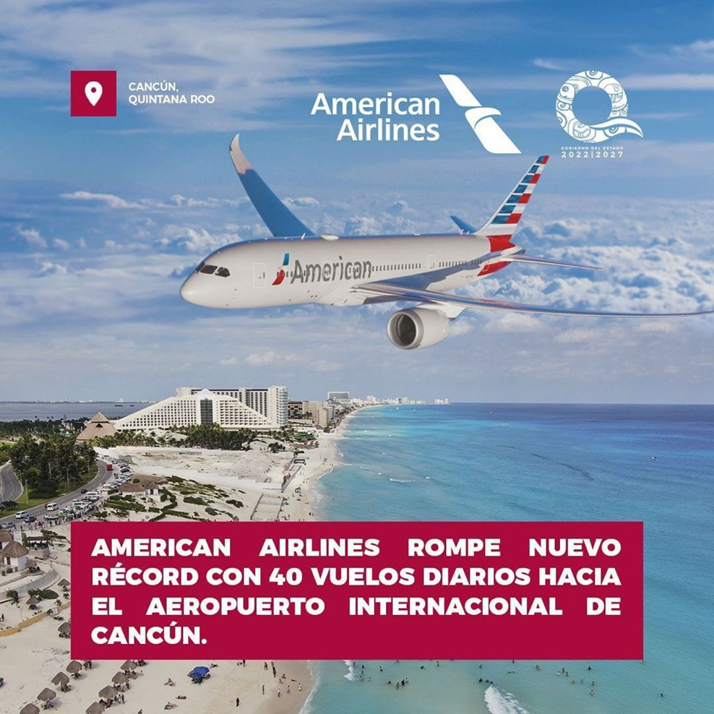 Aerolínea americana rompe récord de vuelos en Cancún y abre más para aeropuertos quintanarroenses