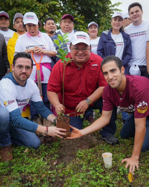 Chacón y Gino siembran 500 árboles en Cozumel