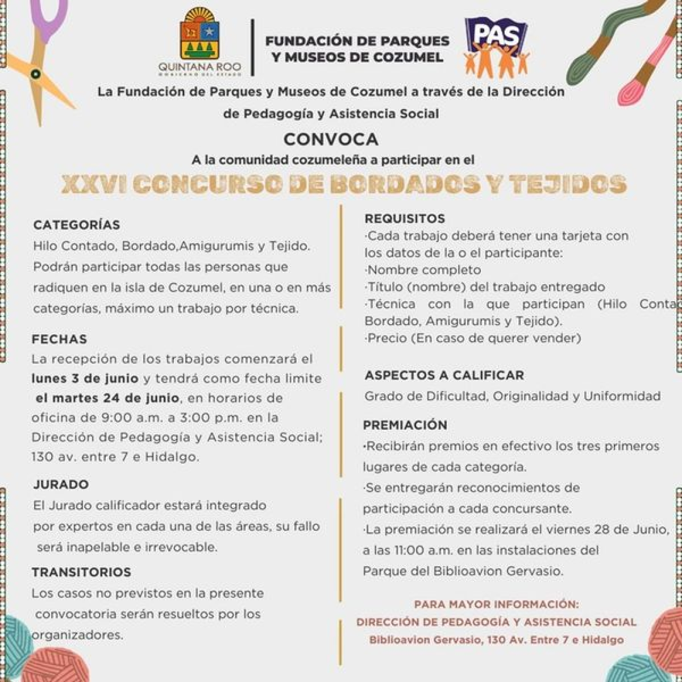 FPMC invita a participar en el XXVI Concurso de Hilo Contado, Bordado, Amigurumis y Tejido