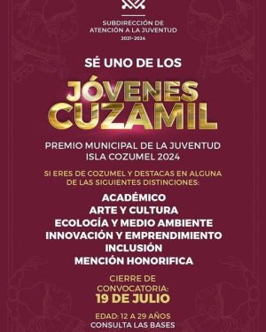 Cozumeleños podrán participar en el premio municipal de la juventud 2024 “Jóvenes Cuzamil”