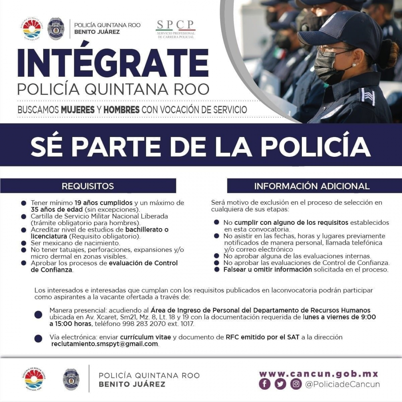 Mantienen convocatoria abierta para incorporarse a la policía Quintana Roo Cancún