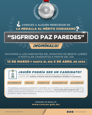 Convocan a participar en medalla al mérito ciudadano “Sigfrido Paz Paredes”