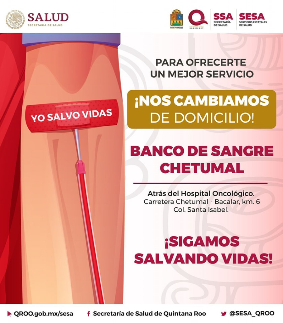 Banco de sangre de Chetumal cambia de sede