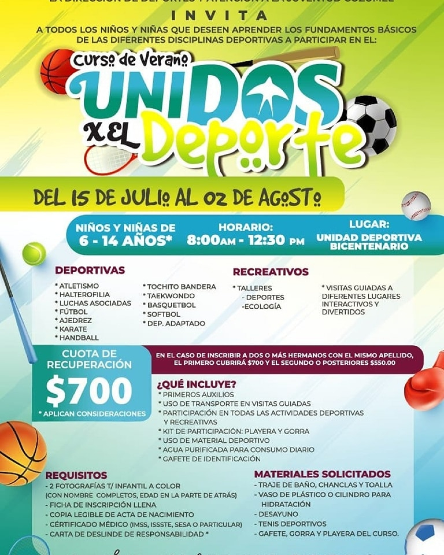 Ya viene el mejor curso de verano de Cozumel: “Unidos por el Deporte”
